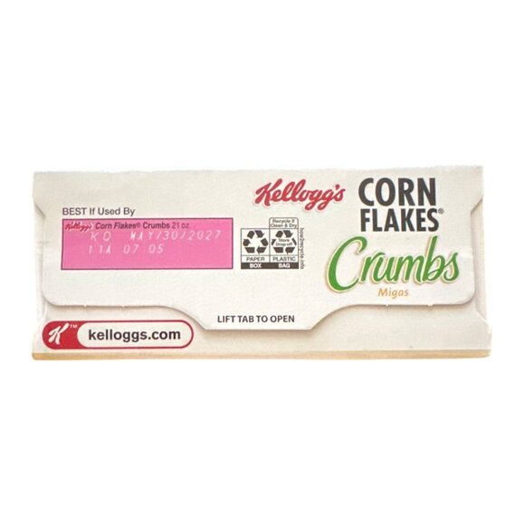 Kelloggs Corn Flakes Crumbs 21 Oz Deliciously Crisp Fat Free Paper Box & Plastic - Picture 5 of 6